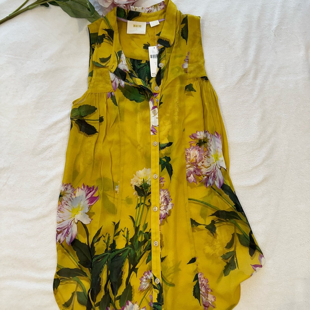 NWT. Sz. 4. Anthropologie Maeve Yellow Floral Blouse